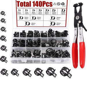 140pcs 6-22mm 검정색 Q673B 진공 스프링  오일 워터 호스 클립 파이프 튜브 밴드 클램프 금속 패스너 구색