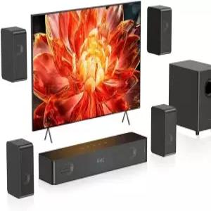 목재 5.1.2 가상 서라운드 사운드 시스템 4개의 스피커 유선 400W 피크 전력 서브우퍼가 있는 스마트 TV용