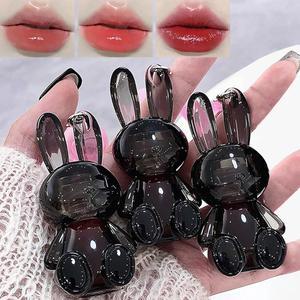 DENESTUP 3Pcs 버니 하이드레이팅 립글로스 세트 젤리 리퀴드 립스틱 반짝이는 귀여운 오일 립 탄력 케어 보습 유리 마감