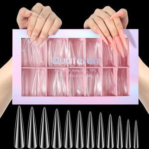 클리어 롱 스틸레토 네일 팁 504PCS XXXL 엑스트라 페이크 아크릴 풀 커버 소프트 젤 C 커브 매니큐어 살롱 DIY 아트 12 사이즈용 False