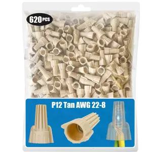 620 PCS 날개 달린 황갈색 와이어 너트 12 게이지 22-8 AWG HSP12 쉽게 비틀림 및 커넥터의 리브드 캡을
