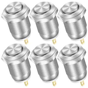 DaierTek 6pcs 12mm 순간 푸시 버튼 스위치 12V 방수 전원 작은 원형 크롬 스테인리스 금속 2핀 N/O