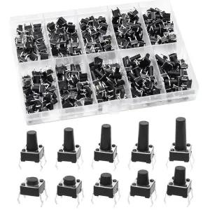 QTEATAK 200개 10개 가치 4핀 6 x 6mm 마이크로 순간 촉각 푸시 버튼 스위치 모음 키트