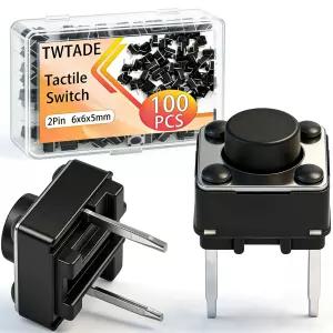 TWTADE 100Pcs 마이크로 모멘탈 촉각 푸시 버튼 스위치 6x6x5mm 2핀 모음 키트