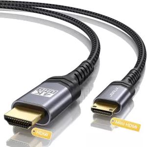 JSAUX 미니 HDMI에서 케이블 3FT 알루미늄 쉘 브레이드 고속 4K 60Hz 2.0 코드 카메라 캠코더 태블릿 및