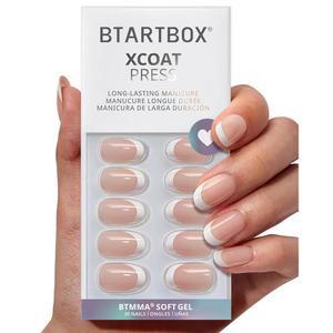 BTartbox 프레스 온 네일 쇼트 램프 경화형 타원형 화이트 프렌치 팁 붙임 Glue 포함 반투명 소프트 젤 15가지 크기 30 스틱 키트 시크 트윈