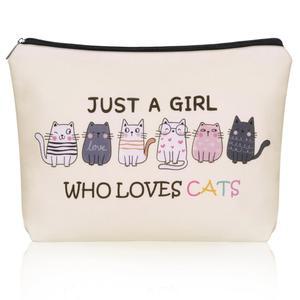 고양이 Lovers Girls스러운 메이크업 가방 선물 귀여운 화장 & 세면도구 파우치 딸 친구 십대 Girls 및 테마를 사랑하는 Girls. 여행 생일에 인 선물.