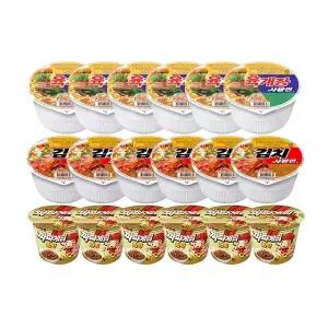 농심 육개장사발면, 86g, 6개 + 김치사발면, 86g, 6개 + 짜파게티범벅, 70g, 6개