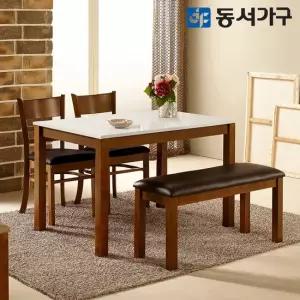 동서가구 H심플 고광택 하이그로시 4인용 식탁 테이블 세트 의자 2EA+벤치 1EA) DF630990