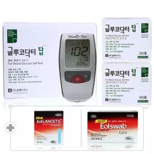 글루코닥터 탑 당뇨 검사 혈당계 시험지 세트[혈당측정기+측정지100매+침 100개+솜 100매]