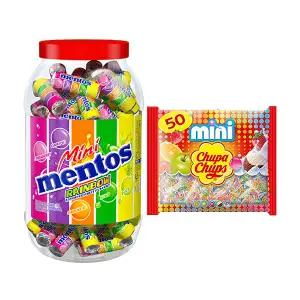 츄파춥스 미니, 50개입, 300g, 1개 + 맨토스 미니 뉴 레인보우, 1000g, 1개