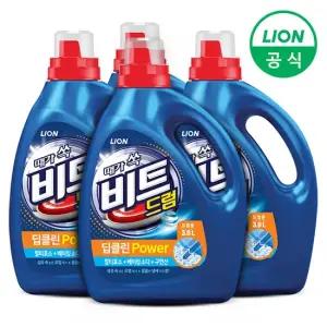 라이온코리아 비트 세탁세제 딥클린파워 액체 3L용기드럼 4개