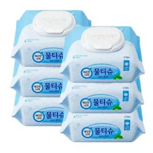 깨끗한나라 페퍼민트 엠보싱물티슈 캡형 70매 6팩