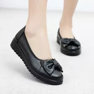 피카소 빅사이즈 편안한 여성용 소가죽 리본 큐빅 컴포트 구두 3cm