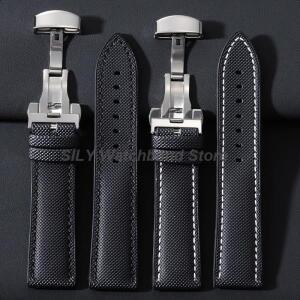 20mm 퀵 릴리스 소프트 실리콘+세일클로스 나일론 시계줄 스트랩 IWC 비즈니스 버터플라이 버클 팔찌 손목