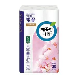 깨끗한나라 화장지 데코 3겹 벚꽃 30롤/롤휴지/화장실/휴지/업소용/롤화장지/두루말이/티슈/두루마기/업소