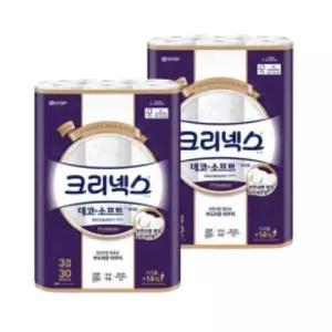 크리넥스 3겹 데코앤소프트 화이트 25MX30롤 2팩 (30롤+30롤)