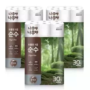 나무야나무야 도톰한3겹순수 화장지 27Mx30롤 3팩
