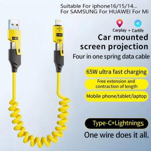 호환 4 in 1 PD 27W 65W 고속 충전 케이블 USB 유형 C-유형 C 및 Lightning Jack for iPhone 16 15 Pro Max for for