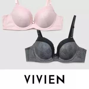 비비안 고급 체크 레이스 와이어 몰드 C컵 브라