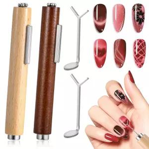 2Pcs 3 in 네일 하트 모양 고양이 도구 다기능 젤 매니 펜 3D 마그네틱 폴리쉬 스틱 아트 디자인 홈 DIY
