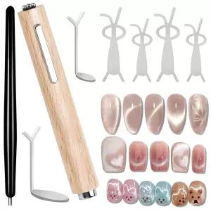 8Pcs 3 in 고양이 눈 네일 도구 세트 나무 손잡이 하트 토끼 모양 펜 다기능 젤 폴란드 가정용 DIY