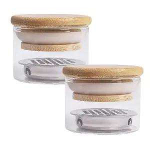 2Pcs 유리 네일 아트 브러시 컵 릴 액상 파우더 대펜 접시 세척 용기 제품 매니 케어 도구용 나무 뚜껑 및