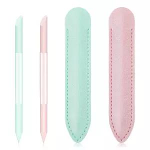 가죽 케이스가 있는 2 PCS 유리 푸셔 듀얼 엔드 스틱 크리스탈 파일 손톱 및 관리용 도구