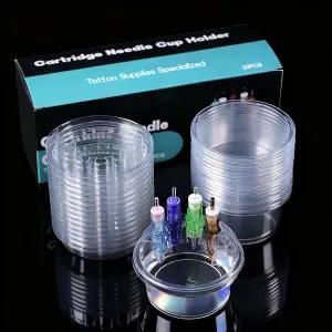 일롱 20PCS 일회용 카트리지 컵 홀더 잉크용 플라스틱 트레이 바늘 용품용 투명 스탠드 클리닝