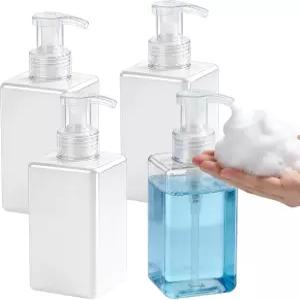 거품 비누 디스펜서 5/450ml 투명 빈 액체 바디 워시용 사각형 리필 가능 플라스틱 핸드 펌프 4팩