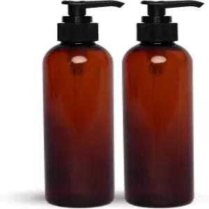 브라이트 프롬 로션 펌프 병 빈 8 BPA 프리 리필 가능한 플라스틱 용기 검은색 디스펜서가 있는 앰버 비누