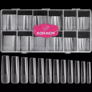 AORAEM XXL 스퀘어 클리어 네일 240PCS 롱 테이퍼 팁 하프 매트 디자인 엑스트라 릴 가정용 DIY 용 케이스