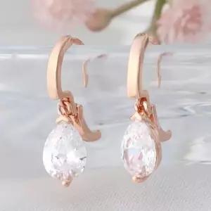 드롭귀걸이 골드필드 핀 물방울 큐빅 원터치링 귀걸이 14K