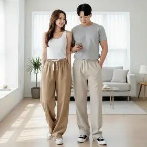 /옷자락 남자 여자 스트링 와이드 면바지 반지 팬츠 루즈핏