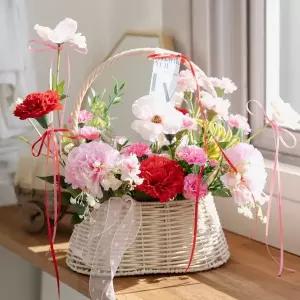 플라워트리 감사하는 마음 카네이션 조화 바구니 set 40x36cm 꽃 어버이날 스승의날 감사 선물 장식 행사