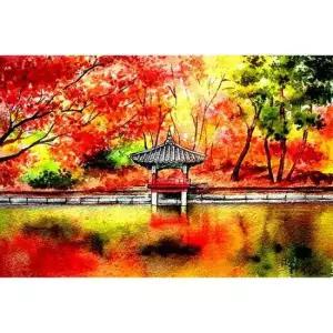 비즈십자수 사계절 가을 풍경 보석십자수 (3D)(원형) 40x60