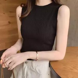 [하프클럽/]여성 슬림핏 골지 라운드넥 와플면 나시 티셔츠