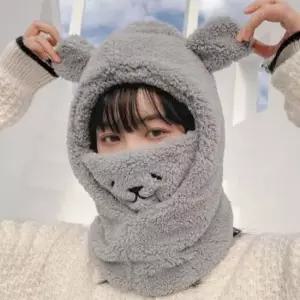 토끼 캐릭터 방한모자 안감 퍼 마스크 겨울 귀달이 털실모자