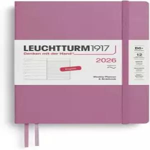 LEUCHTTURM1917 - 주간 플래너 및 노트북 2026 소프트커버 페이퍼백(B6+) 룰드 더스티 로즈(2026년 1월 1일