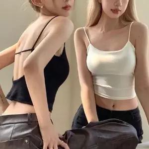 [하프클럽/]여성용 여름용 크롭 끈 탱크탑 캡내장 스포츠 나시