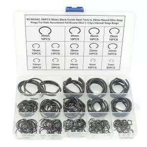 MCMASKE 300PCS 미터법 7mm 원형 와이어 C-클립 내부 스냅 링 모음 키트 구멍용 블랙-피니시 스틸