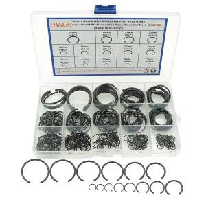 HVAZI 310PCS 14사이즈 원형 와이어 C 클립 내부 스냅 링 모음 키트 구멍용 블랙 7mm-30mm