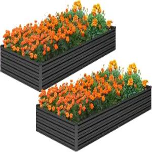 채소용 MGNO 2pcs 8x2x1FT 아연 도금 레이즈드 가든 베드 야외 화분 상자-금속 정원 침대 허브 플라워
