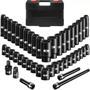 45PCS 1/2 드라이브 메트릭 임팩트 소켓 세트 확장 막대 어댑터 및 유니버설 조인트 크기 9-32mm 6점