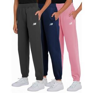 New Balance 여아용 액티브 플리스 조거 3팩 - 부드러운 면 혼방 애슬레틱 퍼포먼스 캐주얼 스웨트팬츠 (4-16), 차크/네이비/태피