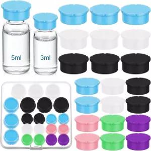 리메리 21팩 유리 바이알 보호 캡 3ml 및 재사용 가능한 실리콘 펩타이드 뚜껑 누수 방진 보관 상자 주간