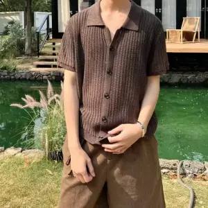 남자 니트 망사 빈티지 카디건 반팔 셔츠 시스루 펀칭 레이스 구제 패피2