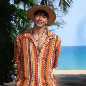 남친 빈티지 하계 반짝반짝 셔츠 반팔 여행 상의 해변 패피2