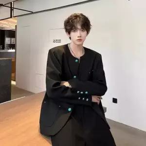 가을 남성 코트상의 터콰이즈 점퍼 재킷 원버튼 패피3