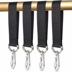 4팩 야외용 블랙 트리 그네 스트랩 걸이 키트 카라비너 4개 길이 26cm / 023인치 나무 220파운드 4PCS 보관